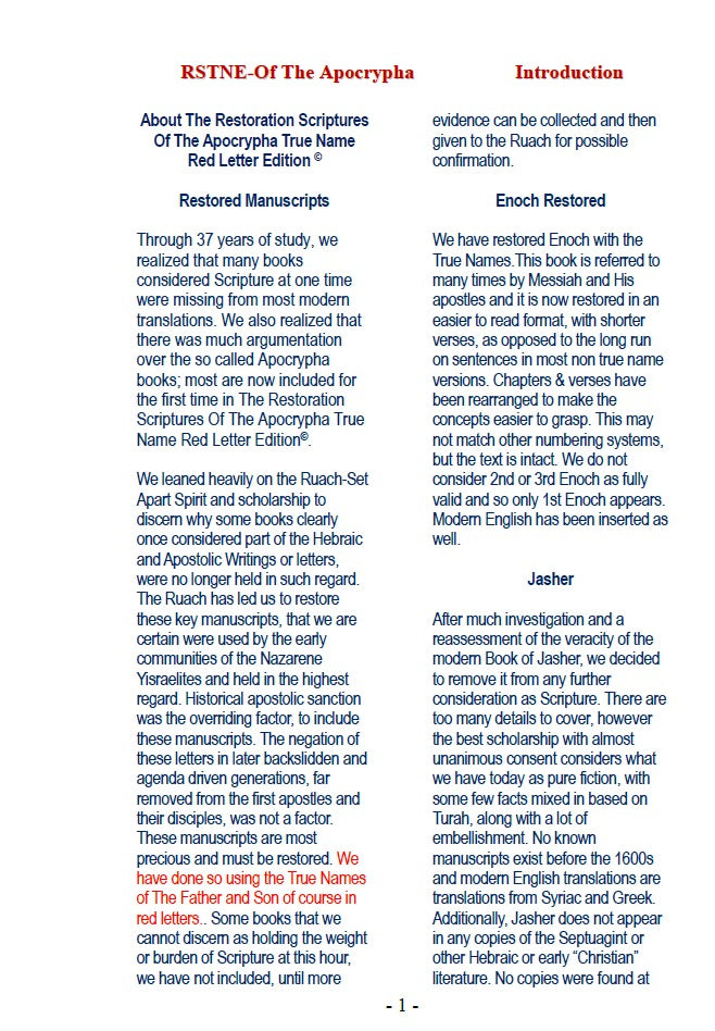 The Restoration Scriptures Of The Apocrypha True Name Red Letter Edition