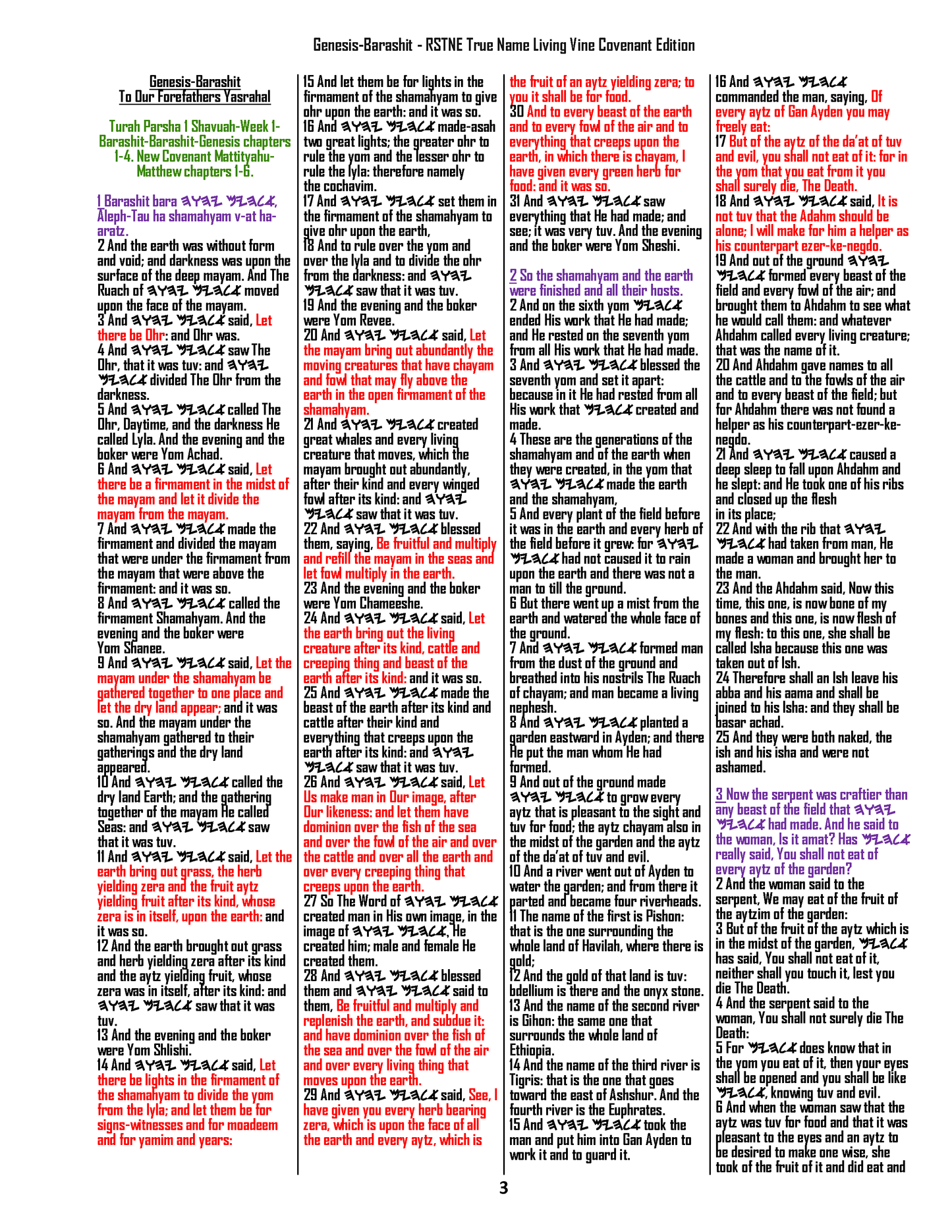 Restoration Scriptures True Name Living Vine Covenant Version Gen-Rev Hardcover-Multicolor