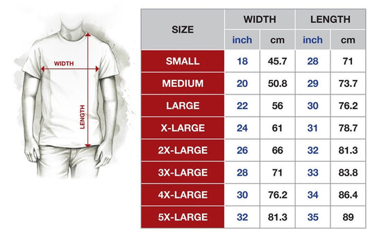 "I Read The RSTNE" Shirts For Men And Women©2025-Size Chart