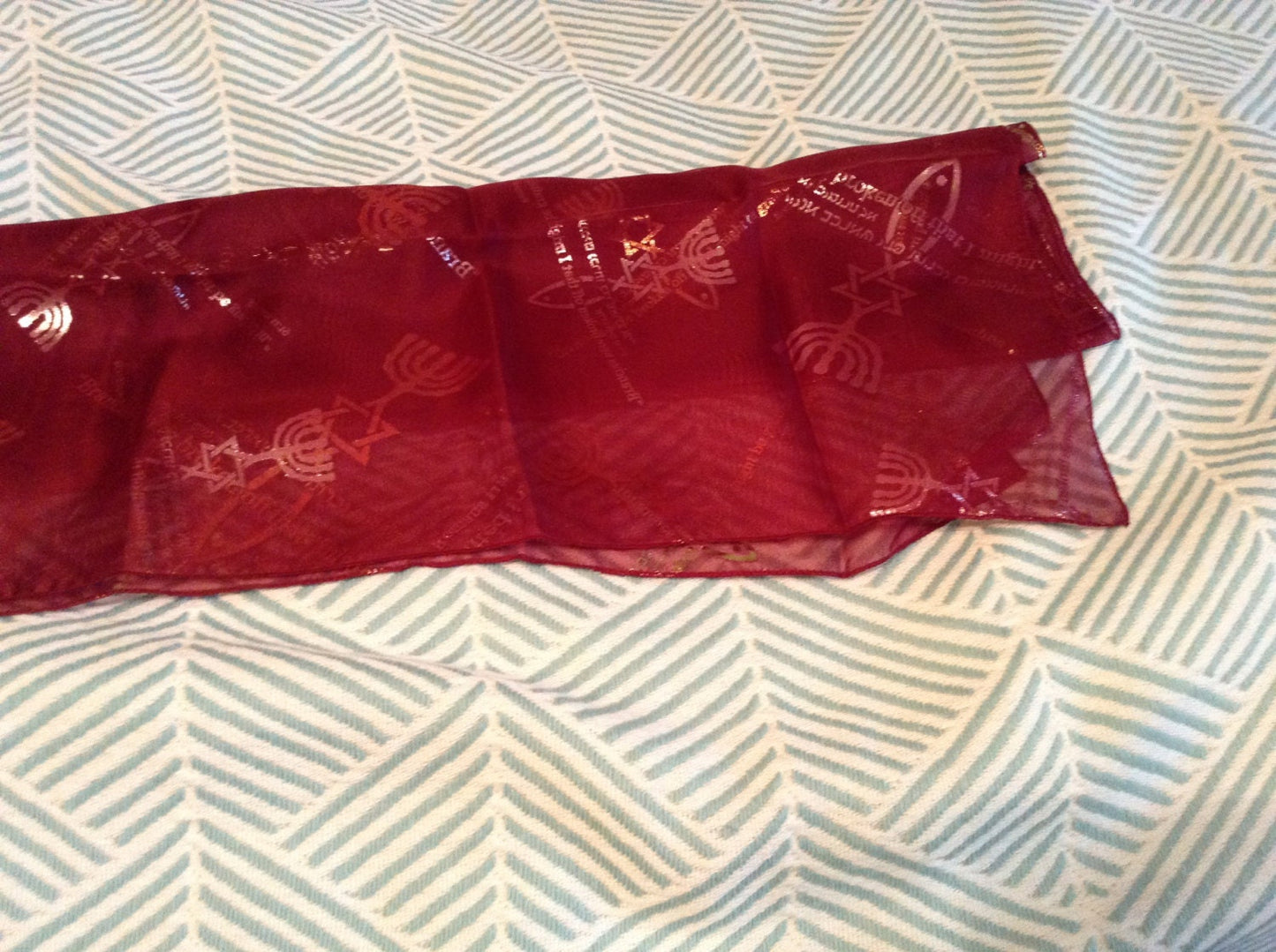 Head Covering or Scarf for ladies- GOLD on MAROON, Messianic Seal, (This Is An All Sales Final Item)