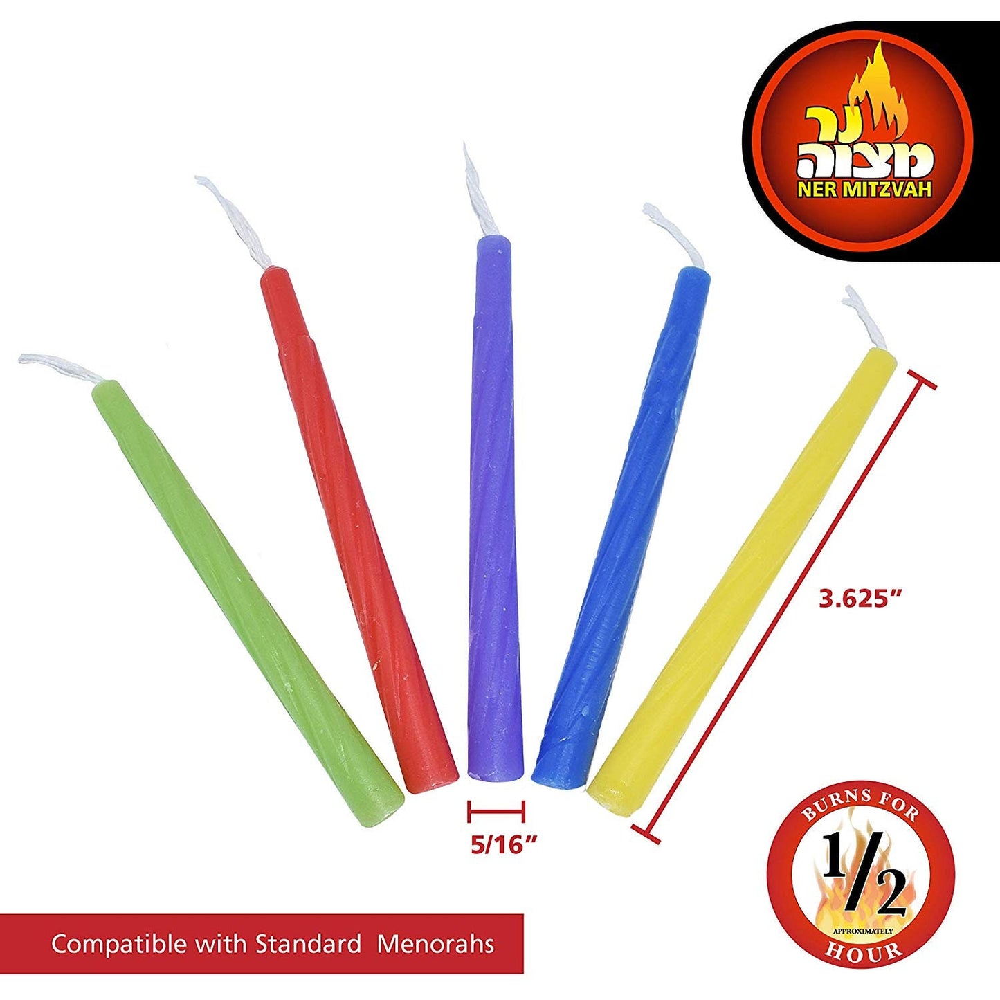 Mitzvah Colorful Menorah Candles-44 Candles