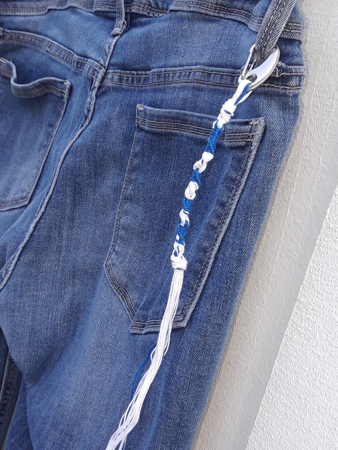 TZITZIT w/ SILVER CLIPS in Traditional Blue White Knotted With Yah's Name (10-5-6-5)