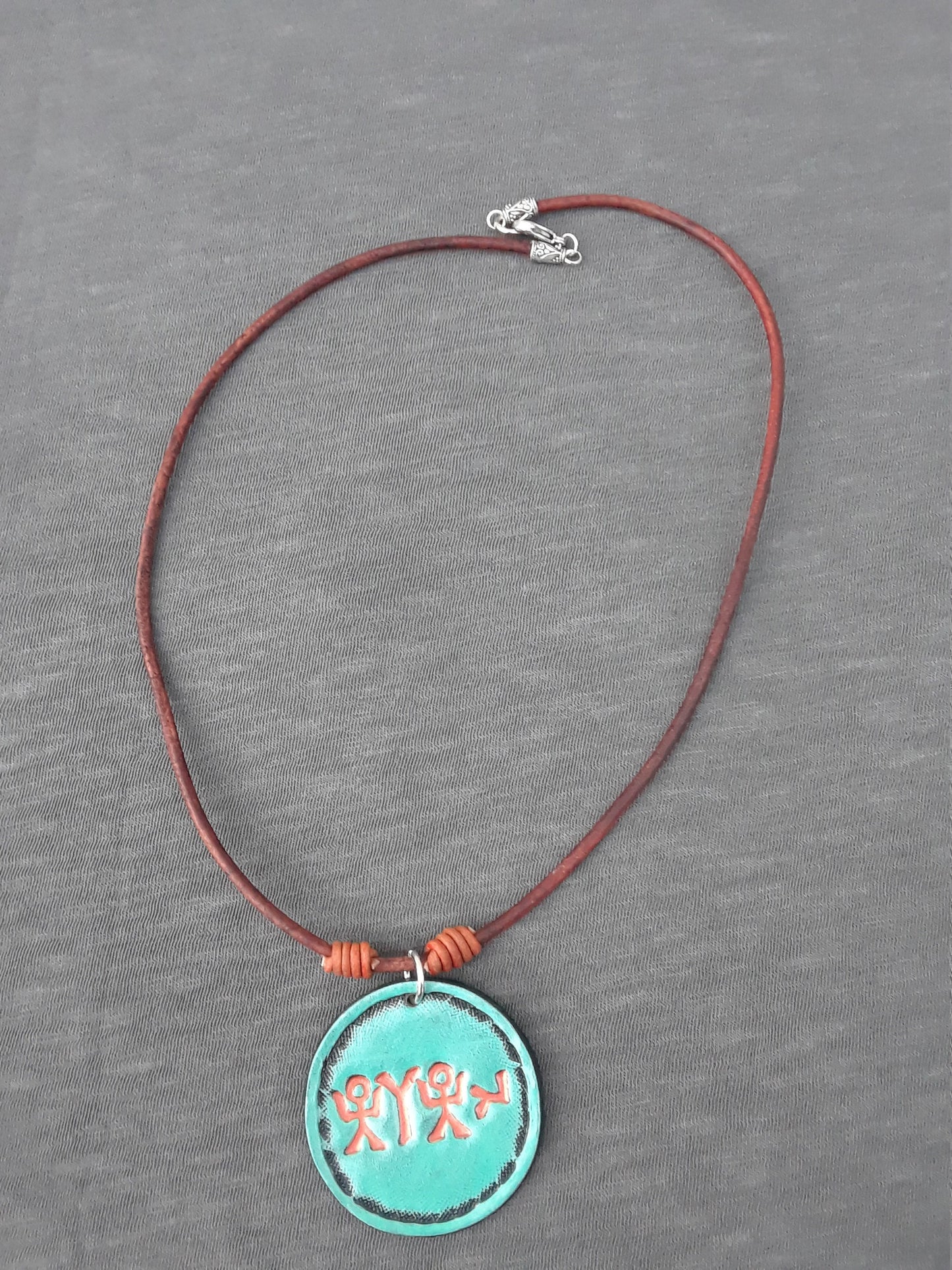 PENDANT-YHUH-COPPER on Turquoise- Unique Leather Necklace With Abba's Kadosh Name In Ancient PictoGraphic Hebrew
