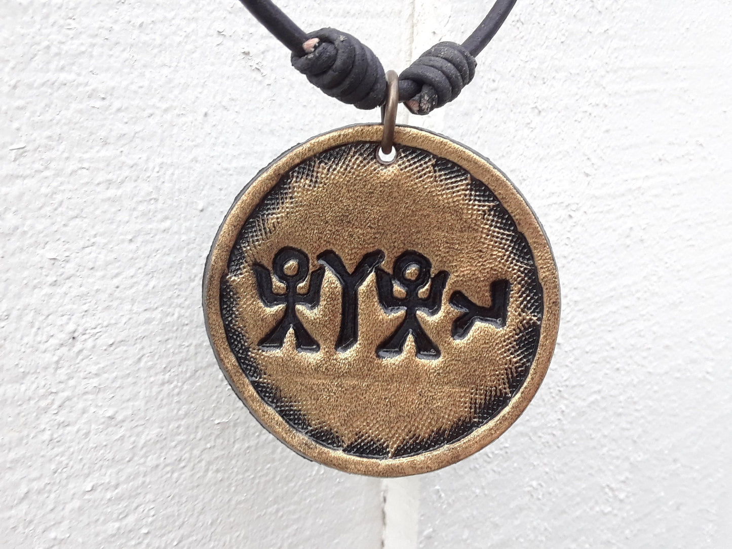 PENDANT-YHUH-Black on GOLD- Unique Leather Necklace With Abba's-Father's Kadosh Name In Ancient PictoGraphic Hebrew Letters