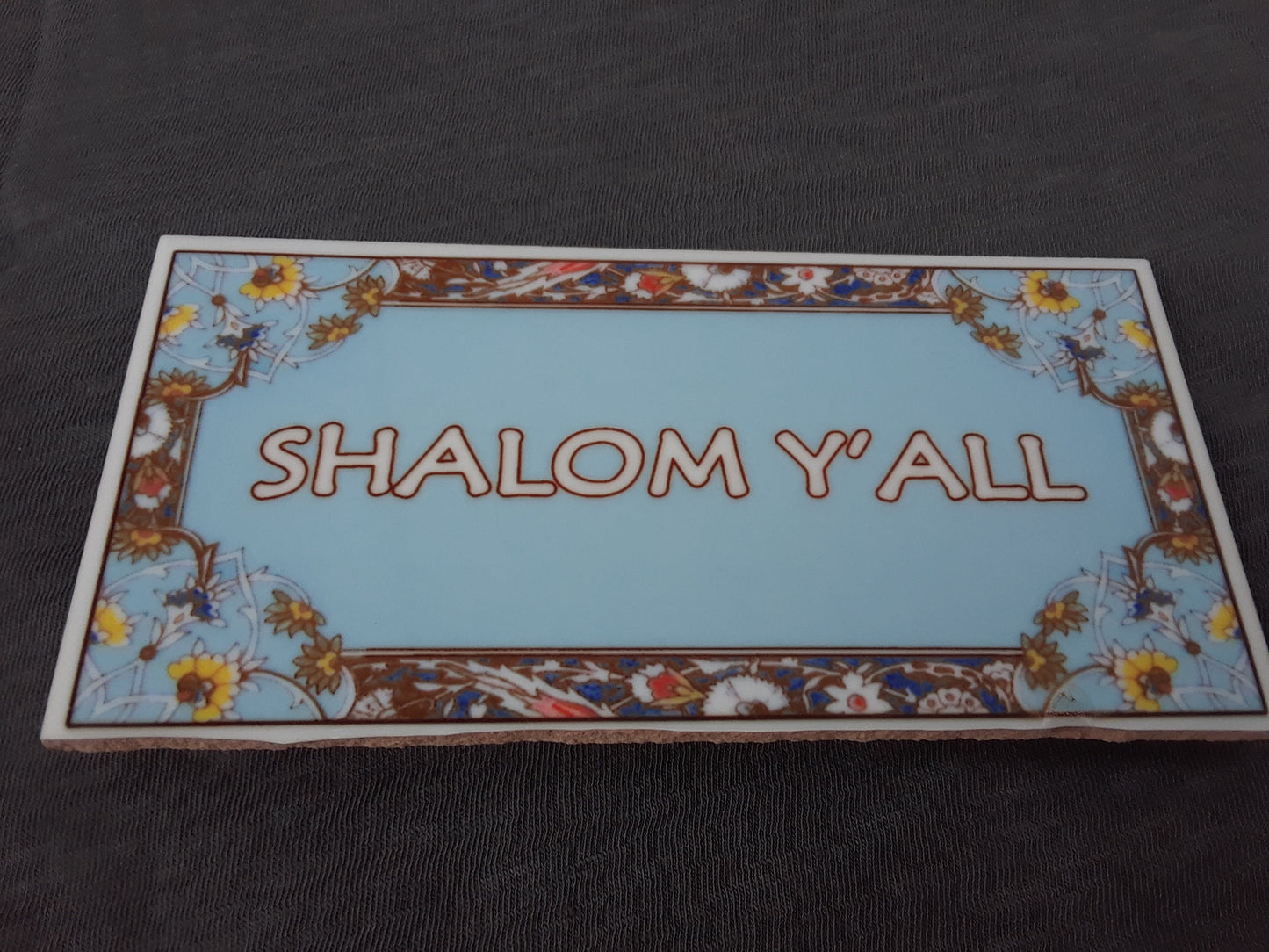TILE-SHALOM Y'ALL (Light Blue, Ceramic Decorative, Ornamental Wall Plaque)