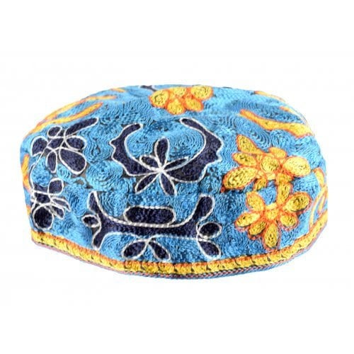 Light Blue Bucharian Hand Embroidered Kippah (All Sales Final Item)