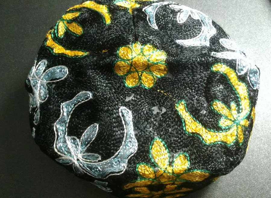 Black Bucharian Hand Embroidered Kippah