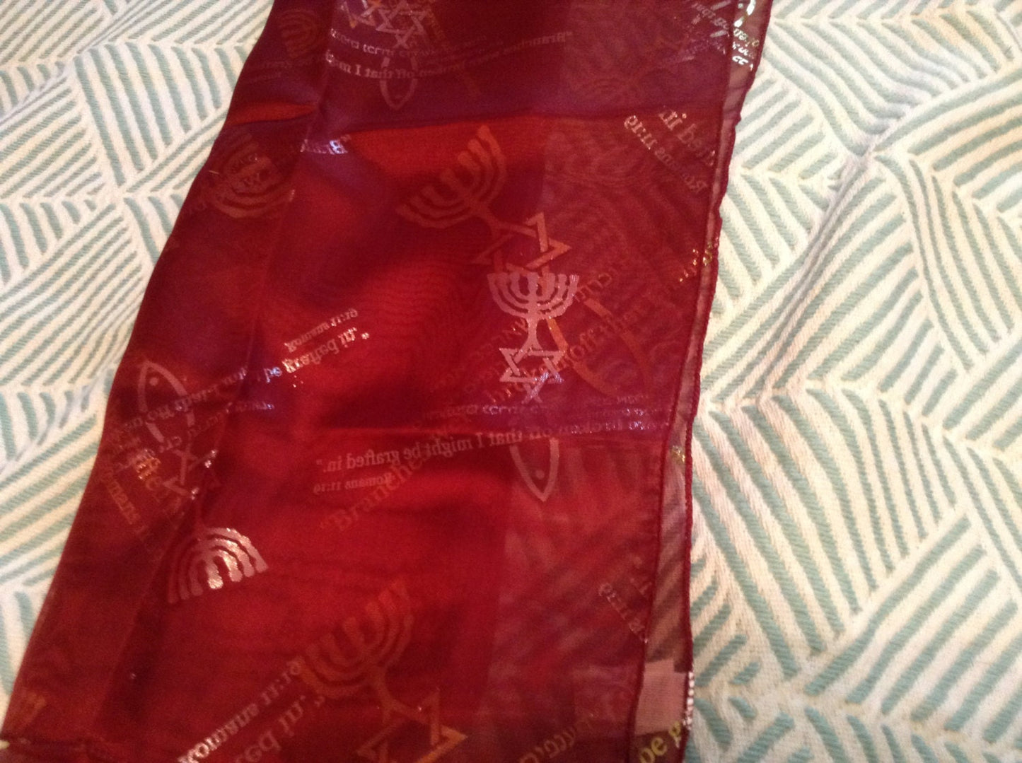 Head Covering or Scarf for ladies- GOLD on MAROON, Messianic Seal, (This Is An All Sales Final Item)